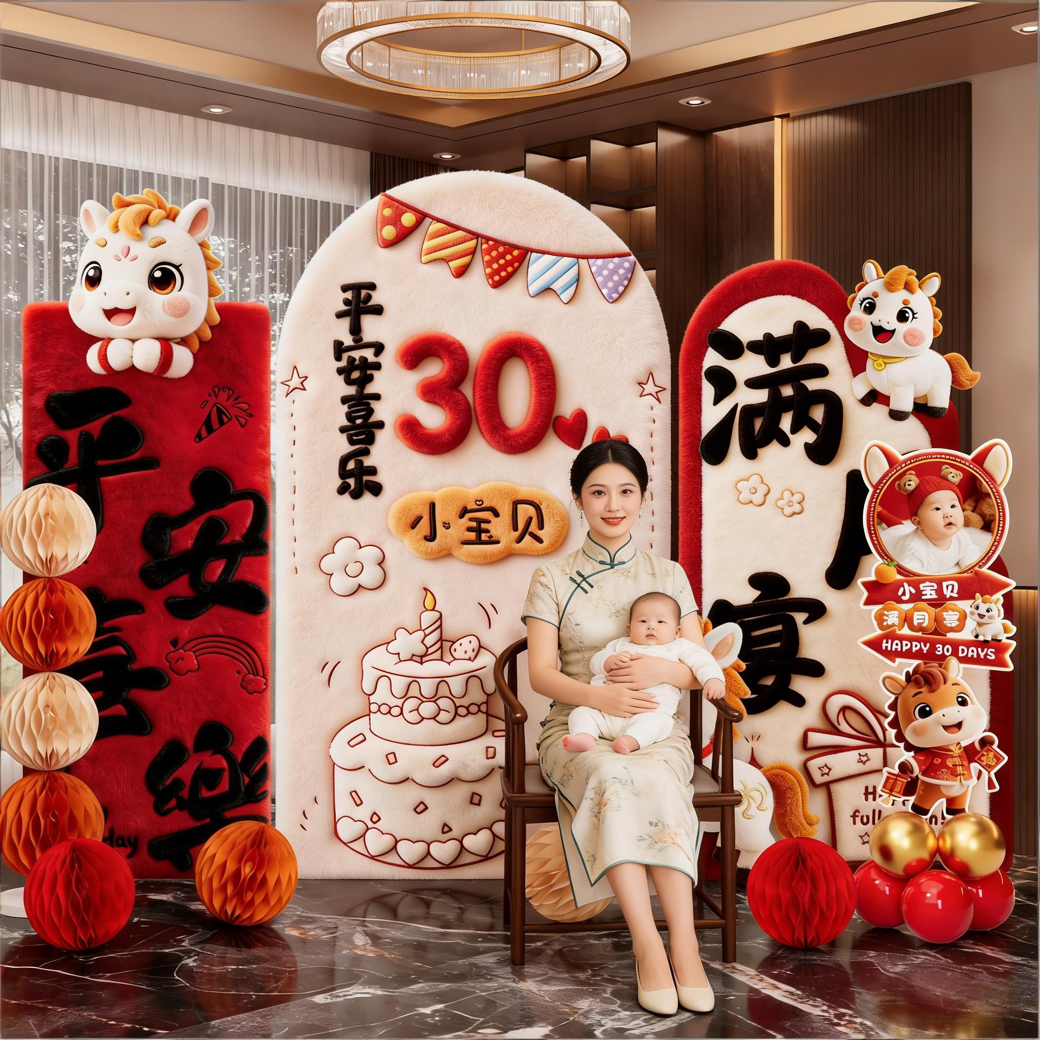 马宝宝满月拍照道具百天布置装饰婴儿仪式100天男孩满月宴女孩30