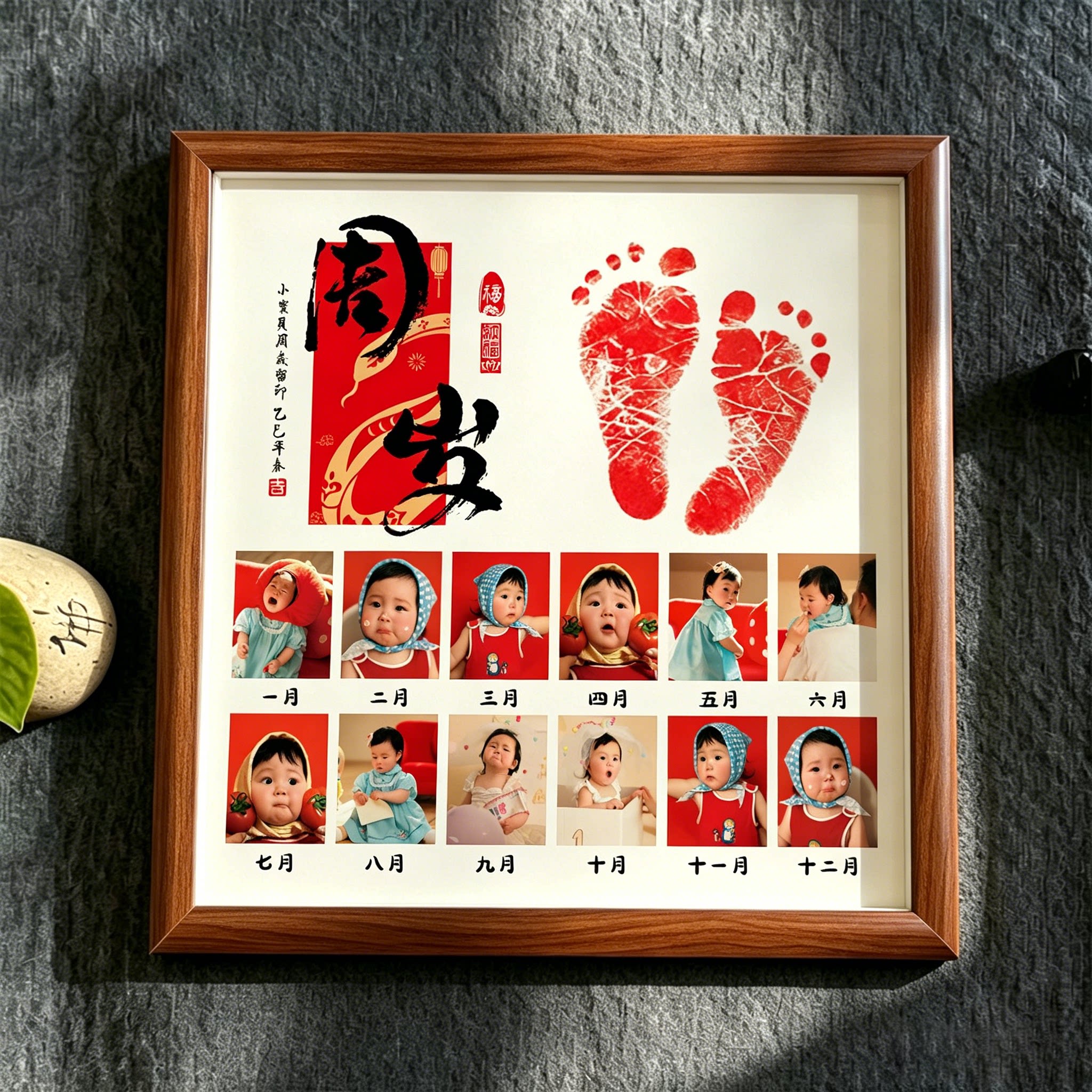 周岁手足印宝宝抓周生日布置画婴儿百天照片满月纪念手印脚印相框