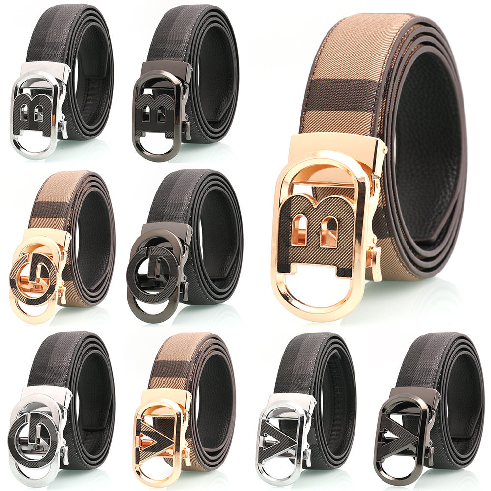 泓昇【格纹腰带】男士自动扣腰带字母裤带商务休闲轻奢真皮皮带男