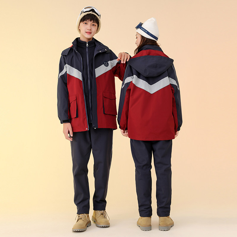 加绒冬季冲锋衣校服裤子一条杠反光条小学生冲锋裤儿童初高中校裤