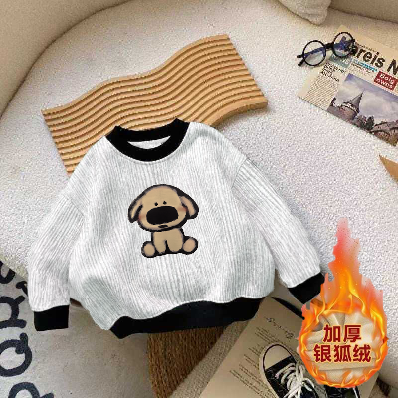 冬季新款儿童加绒卫衣保暖印花男女宝宝休闲上衣百搭外穿打底衫潮