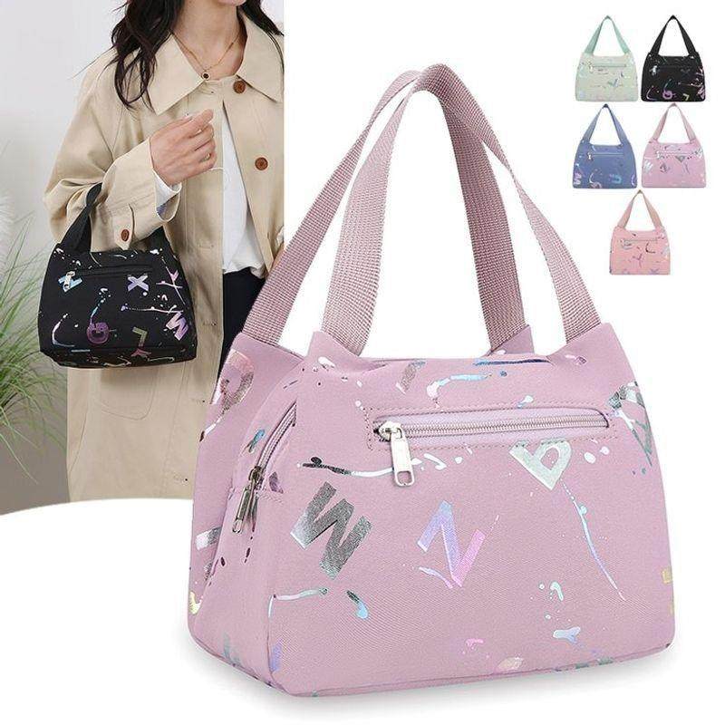 日式帆布拉链手提包饭盒袋子便当包学生手拎小布包上班通勤妈咪包