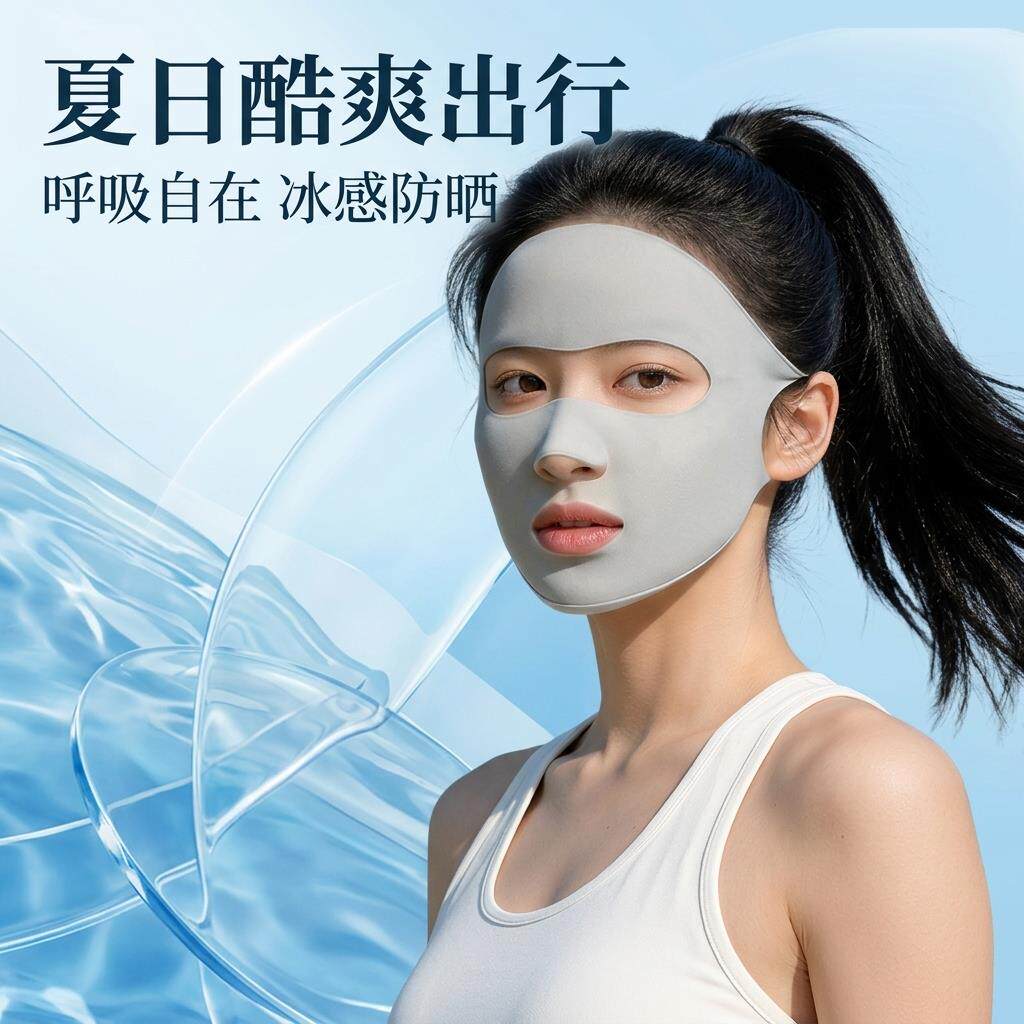 游泳防晒面罩专用全脸露口鼻骑行夏天耳朵抗UV脸基尼运动冰丝