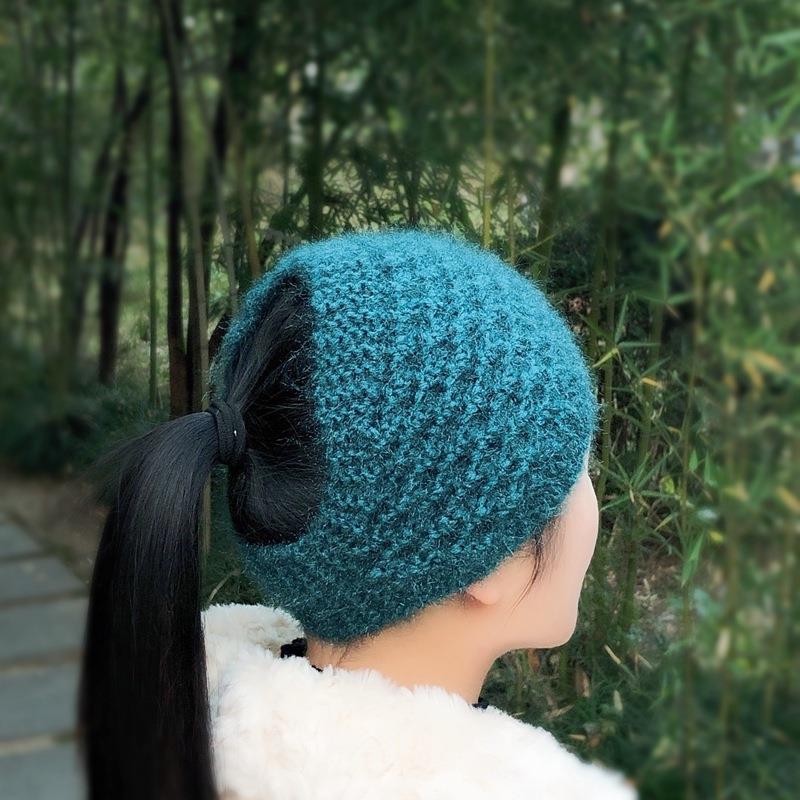 新款女秋冬保暖针织发带松鼠绒发饰绒线护耳柔软遮白发帽子毛线帽