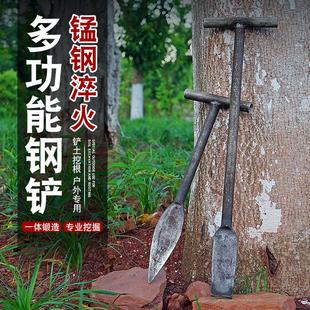锰钢T型小铲子加厚户外挖野菜铲家用阳台种花工具园艺松土起根器