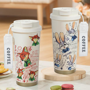 保温杯大容量疯狂动物城情侣咖啡杯定做刻字定制水杯吸管朱迪尼克