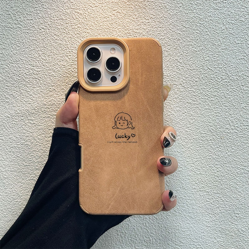好运女孩适用苹果16promax手机壳iPhone15pro适用荣耀200硅胶13Pro秋冬美拉德贴皮软套适用华为P70保护套