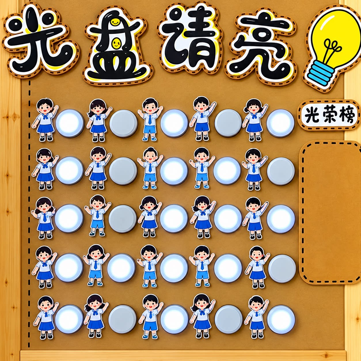 幼儿园光盘行动拍拍灯签到道具创意活动吃饭打卡文化墙墙面装饰