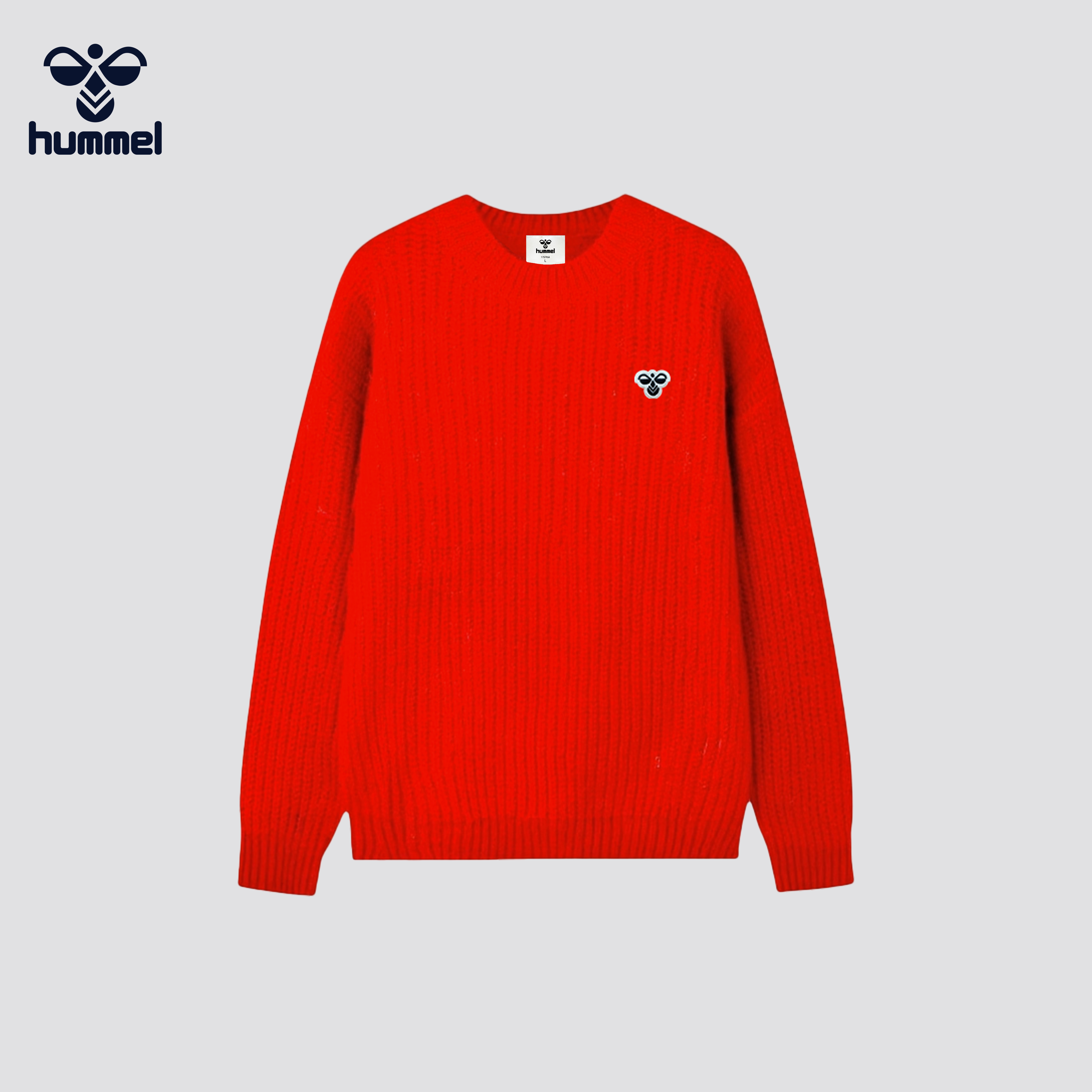 HUMMEL老钱风绞花纹圆领毛衣