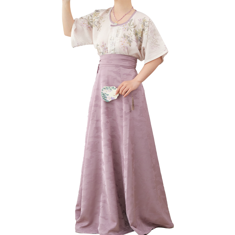 柏粟原创汉服女日常通勤唐制褙子复原款圆领齐腰八破长裙春夏款