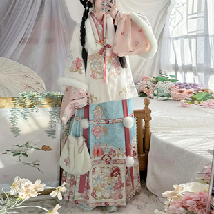 柏粟原创汉服女【醉花饮】明制直领披袄交领马面裙加绒加厚秋冬款