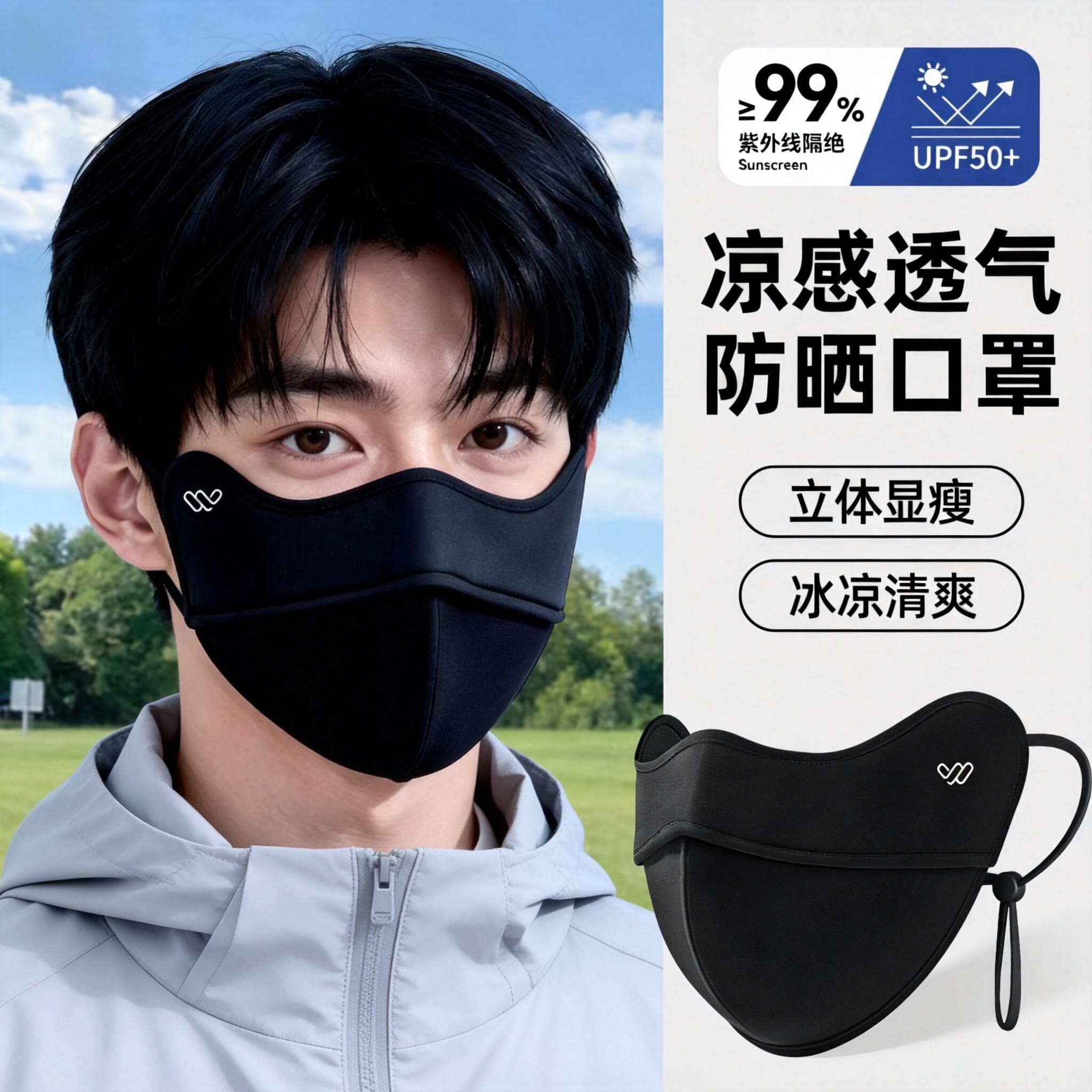 防晒口罩男士夏季户外防紫外线可水洗骑行透气面罩2026新款高颜值