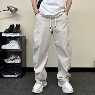 2025夏季裤子男简约纯色设计感休闲裤高级感大口袋阔腿弯刀裤男