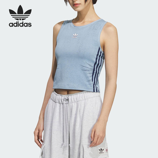 背心KE3891 Adidas 阿迪达斯官方正品 三叶草女士牛仔修身 运动短款