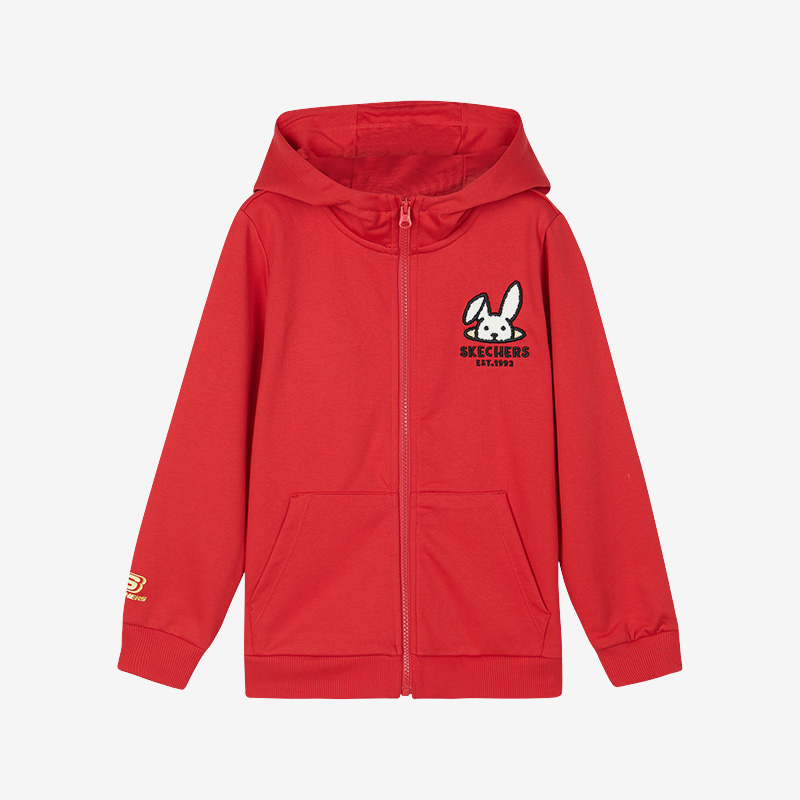 Skechers/斯凯奇正品2023春秋新款儿童休闲运动连帽针织外套