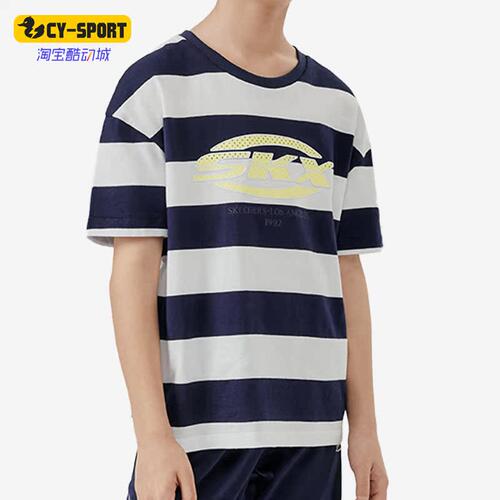 Skechers/斯凯奇正品夏新款儿童运动休闲条纹印花短袖T恤P222B025