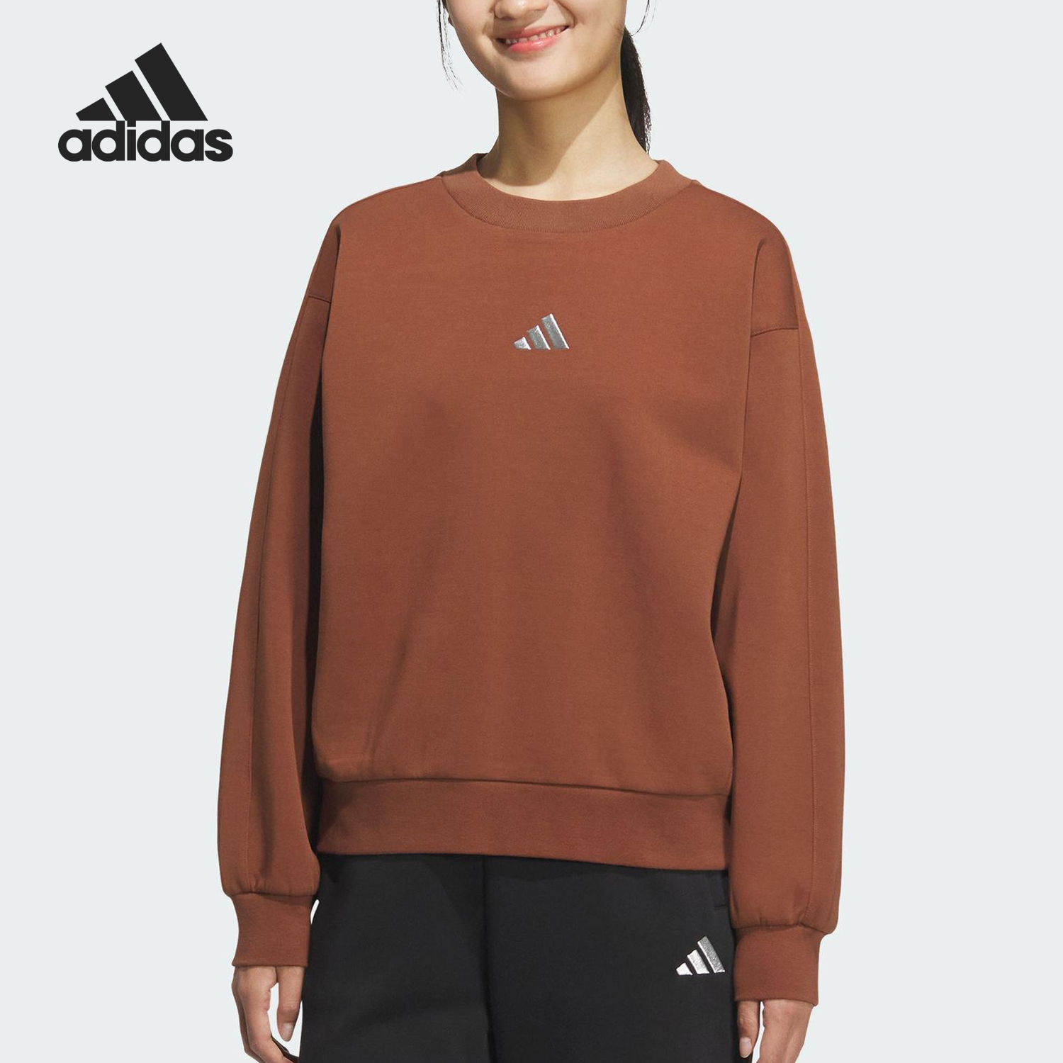 Adidas/阿迪达斯正品2025秋季款女士宽松针织圆领卫衣KC0090