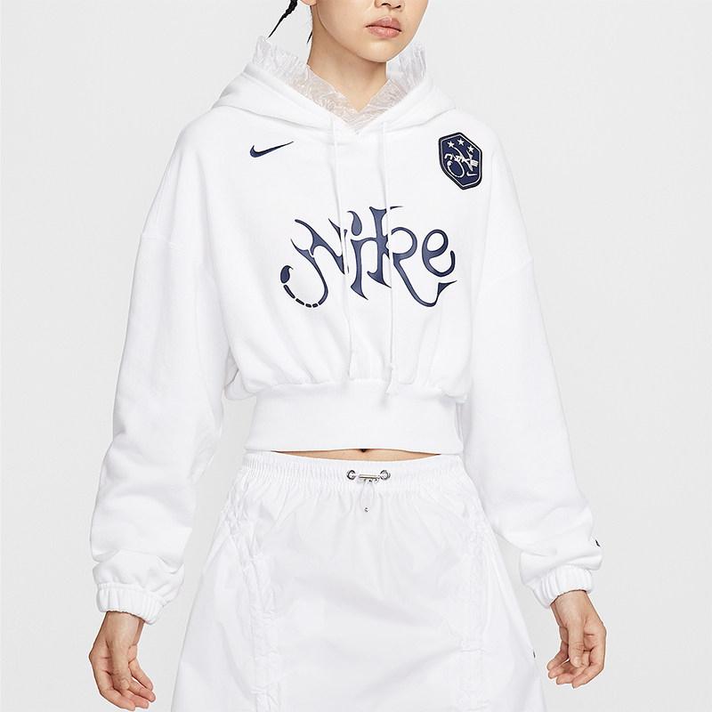 Nike/耐克正品女士短款宽松套头连帽衫法式毛圈卫衣IO0468-100