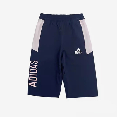 Adidas/阿迪达斯正品儿童藏青白色短裤经典运动裤子短裤JI9779