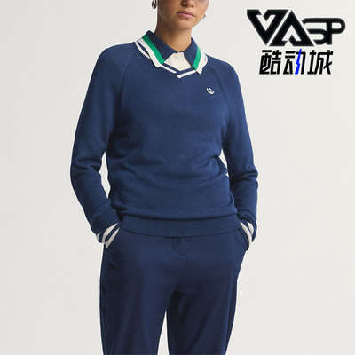 Adidas/阿迪达斯正品三叶草新款女蓝白色经典高尔夫针织衫JY5291