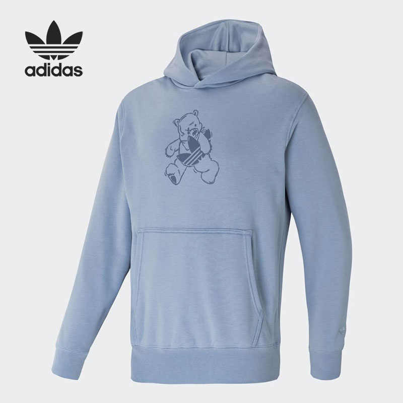 Adidas/阿迪达斯正品三叶草男女同款小熊印花连帽卫衣HJ7821