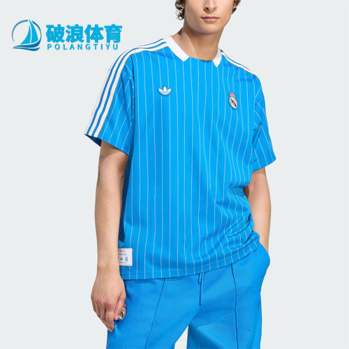 Adidas/阿迪达斯正品三叶草男女运动细条纹足球宽松短袖JN3060