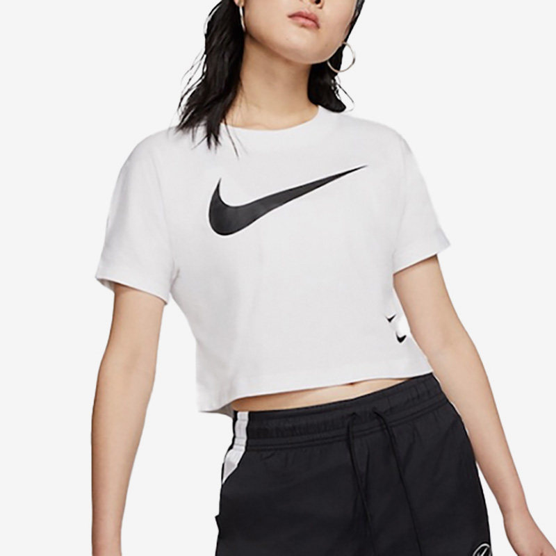 Nike/耐克正品女士大Logo印花套头高腰圆领短袖T恤DB3873-100