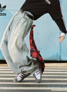 Adidas/阿迪达斯官方正品三叶草男士时尚运动弯刀牛仔长裤KT6366
