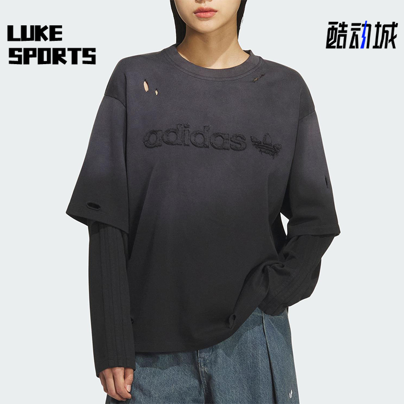 Adidas/阿迪达斯正品三叶草女士休闲二合一复古圆领上衣KS6112