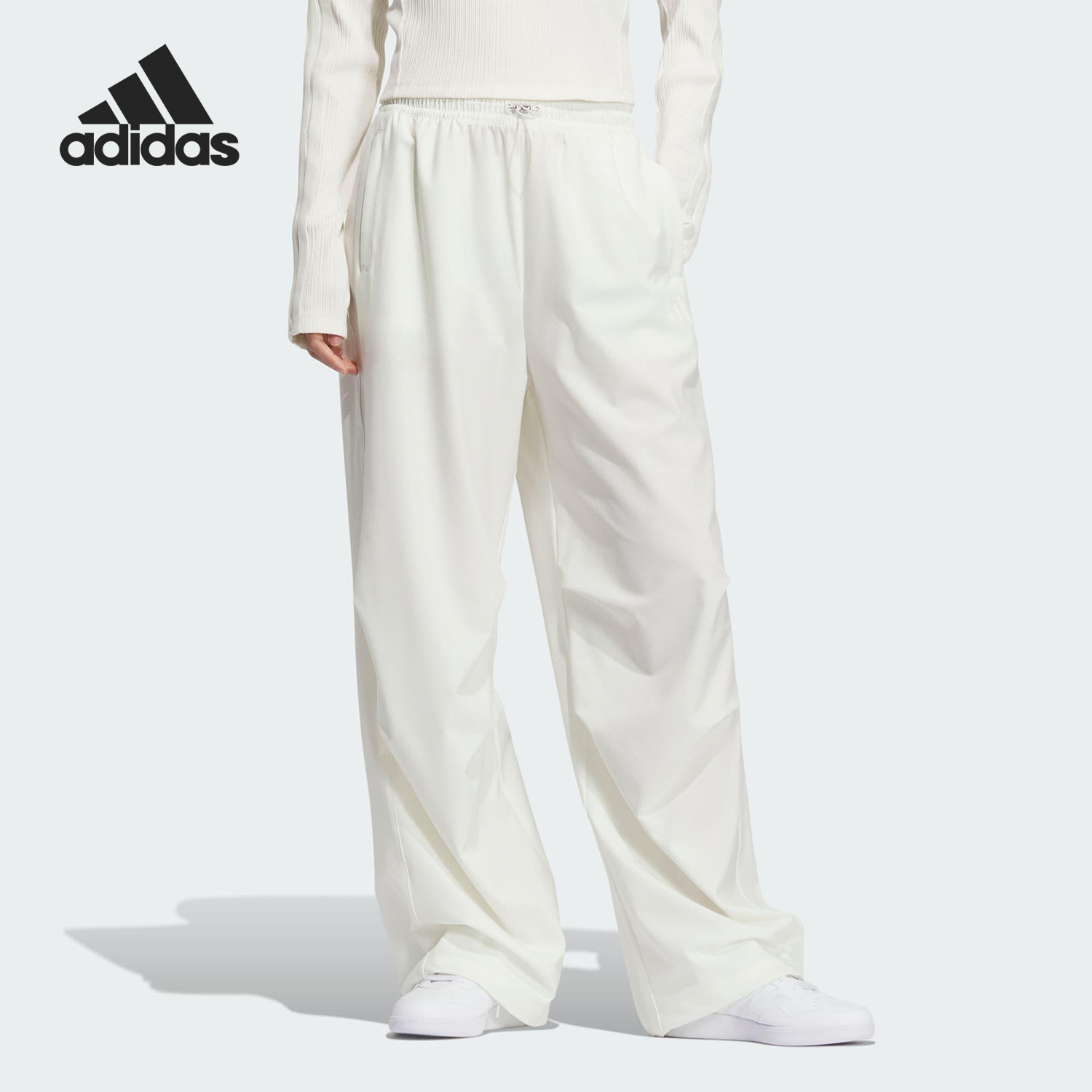 Adidas/阿迪达斯官方正品2025夏季款女士梭织简约宽松长裤KB7597