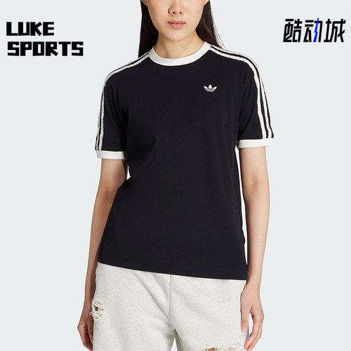 Adidas/阿迪达斯正品三叶草女士针织三条纹经典休闲短袖KC8819