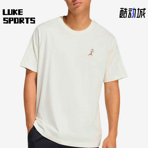 Adidas/阿迪达斯正品新款男米白色圆领套头经典简约短袖T恤KB4845