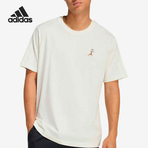 Adidas/阿迪达斯官方正品新款男米白色圆领套头简约短袖T恤KB4845