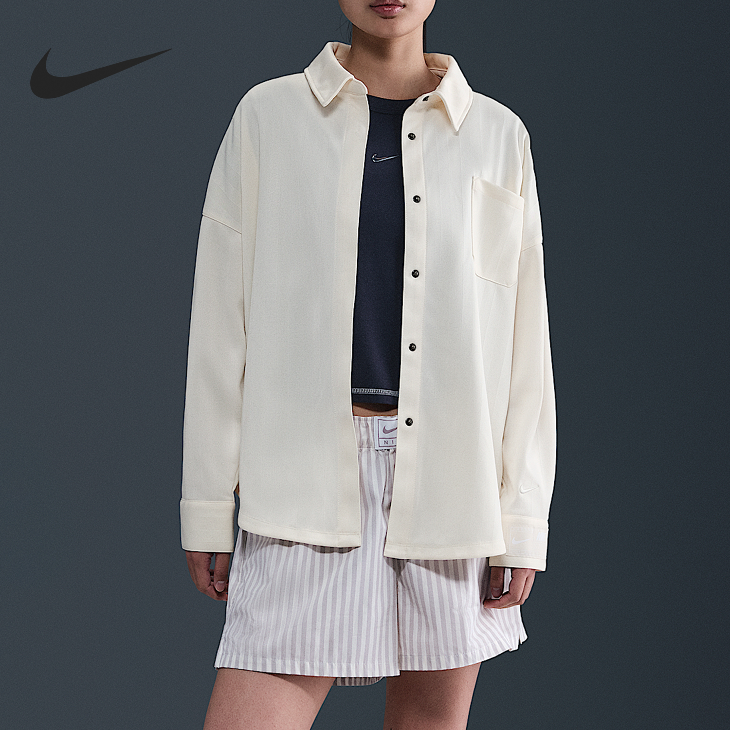 Nike/耐克正品 Sportswear 女士简约翻领休闲衬衫HV1957-110