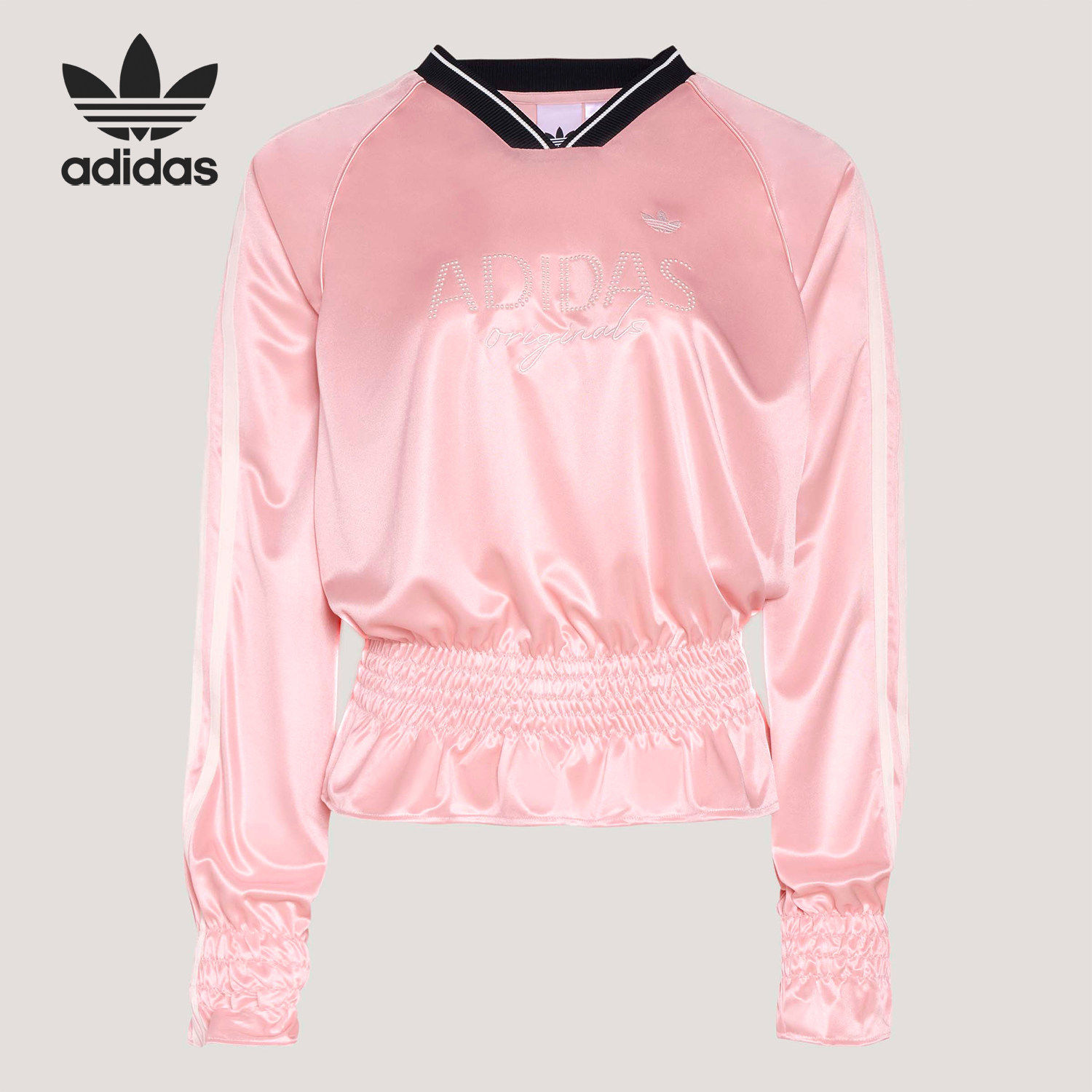 Adidas/阿迪达斯官方正品三叶草女士休闲文化抽褶长袖T恤KS2880