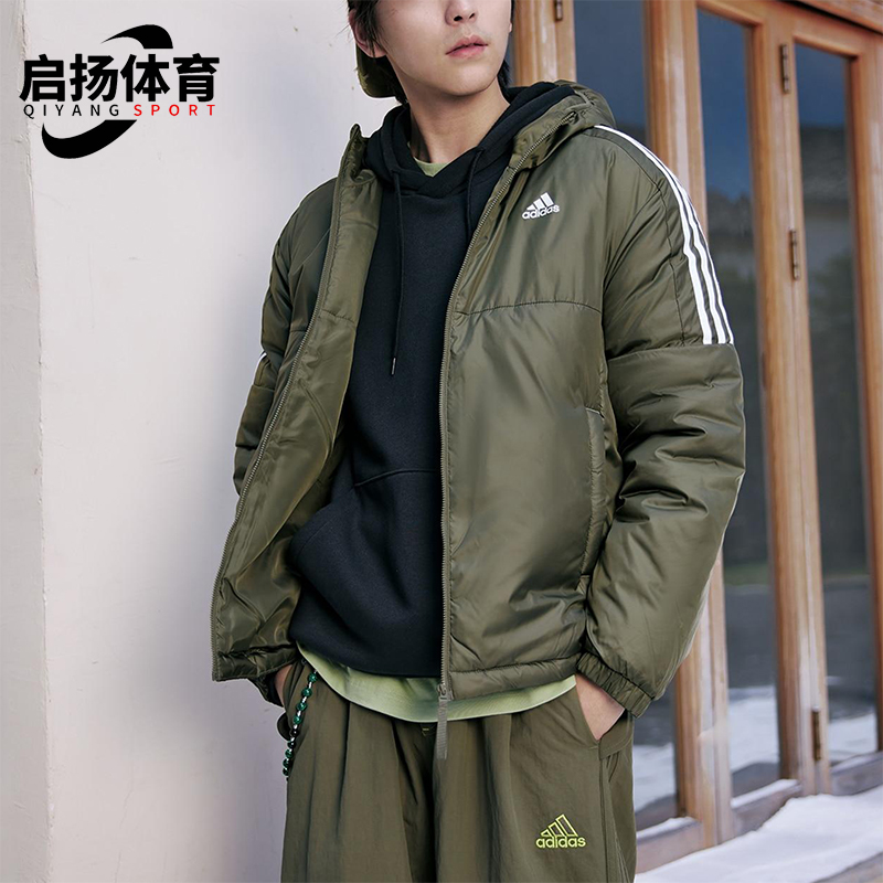 Adidas/阿迪达斯正品Essentials男士休闲连帽保暖运动棉服KF6756