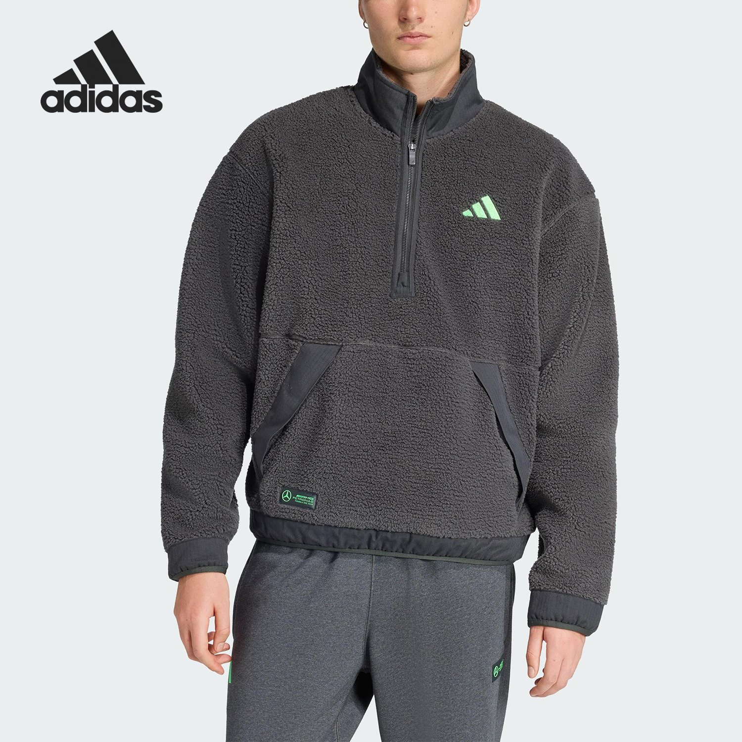 Adidas/阿迪达斯正品梅赛德斯AMG男士半拉链卫衣套头衫JX8779