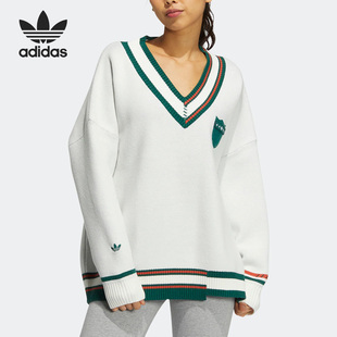 Adidas/阿迪达斯正品三叶草女子秋运动毛衣保暖针织V领上衣HS9521