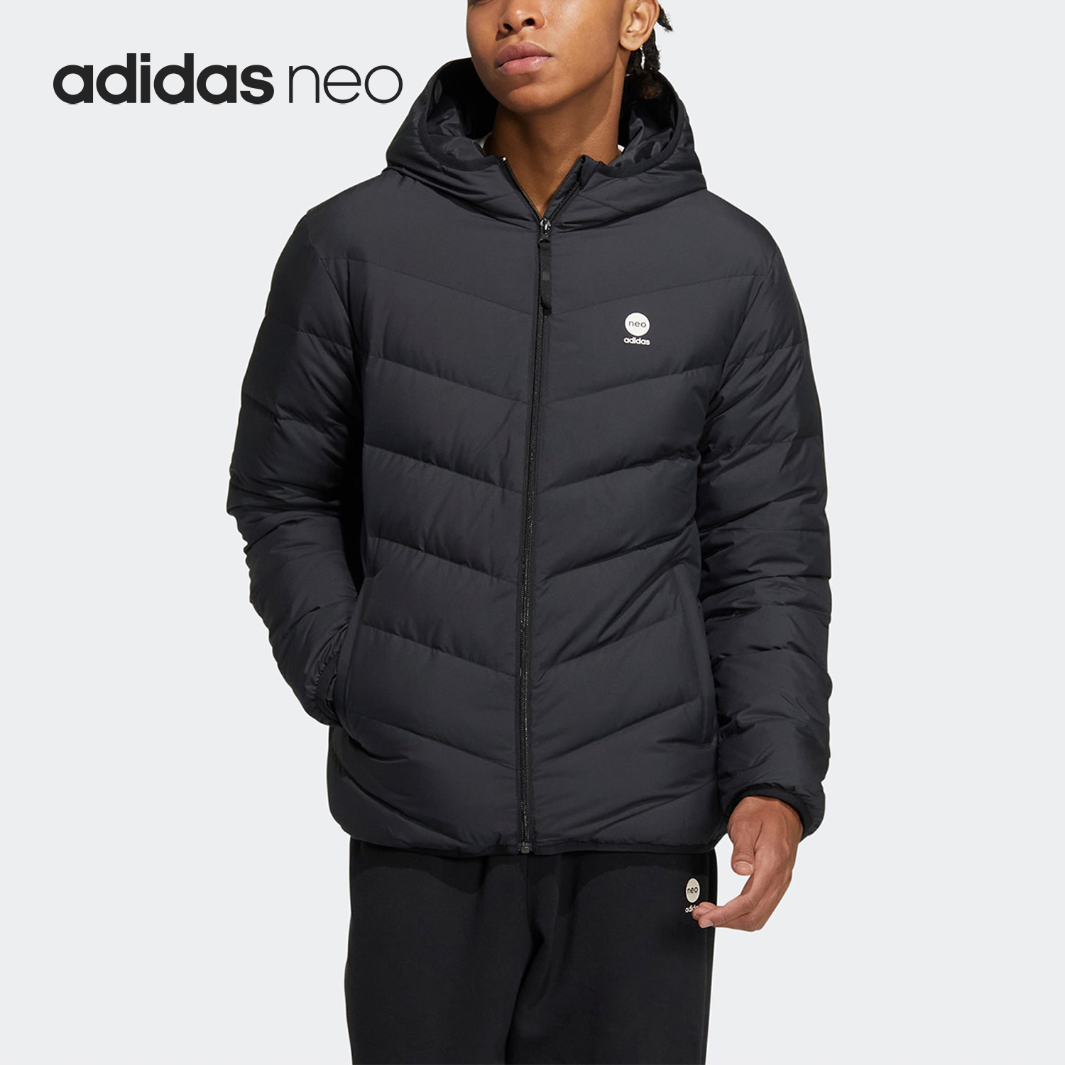 Adidas/阿迪达斯官方正品新款男女同款保暖运动连帽羽绒服 HY9635