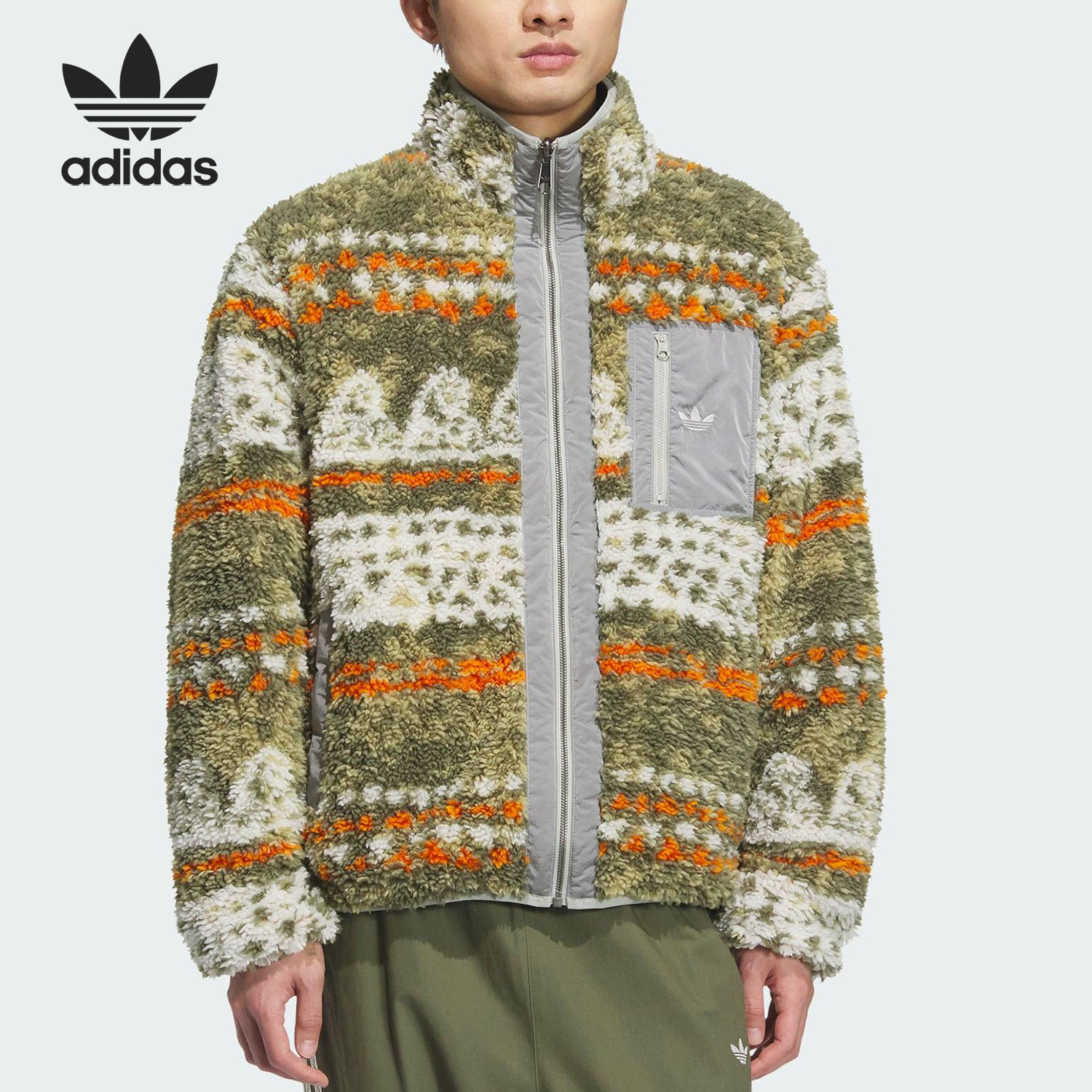 Adidas/阿迪达斯正品三叶草男士双面穿提花印花外套KC0106