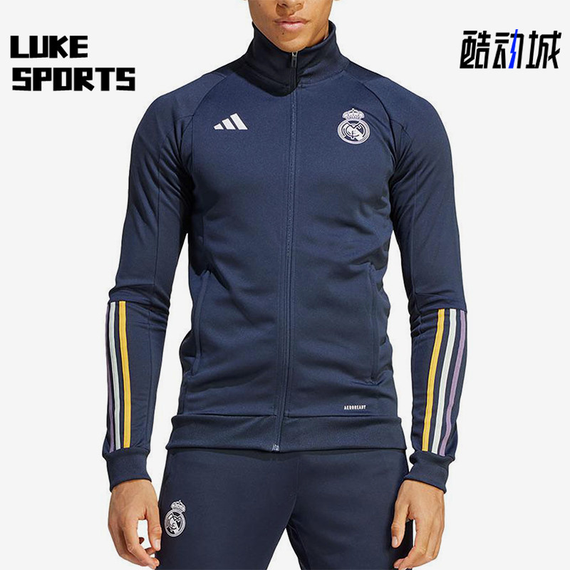 Adidas/阿迪达斯正品字母立领拉链长袖男蓝色运动套装IB0866