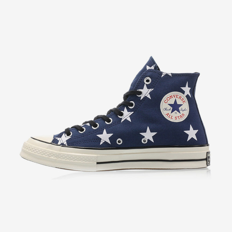 Converse匡威 1970S海蓝色五角星星印花高帮男女帆布鞋 163409C