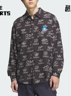 Adidas/阿迪达斯正品三叶草男士经典透气运动休闲印花衬衫JN1663