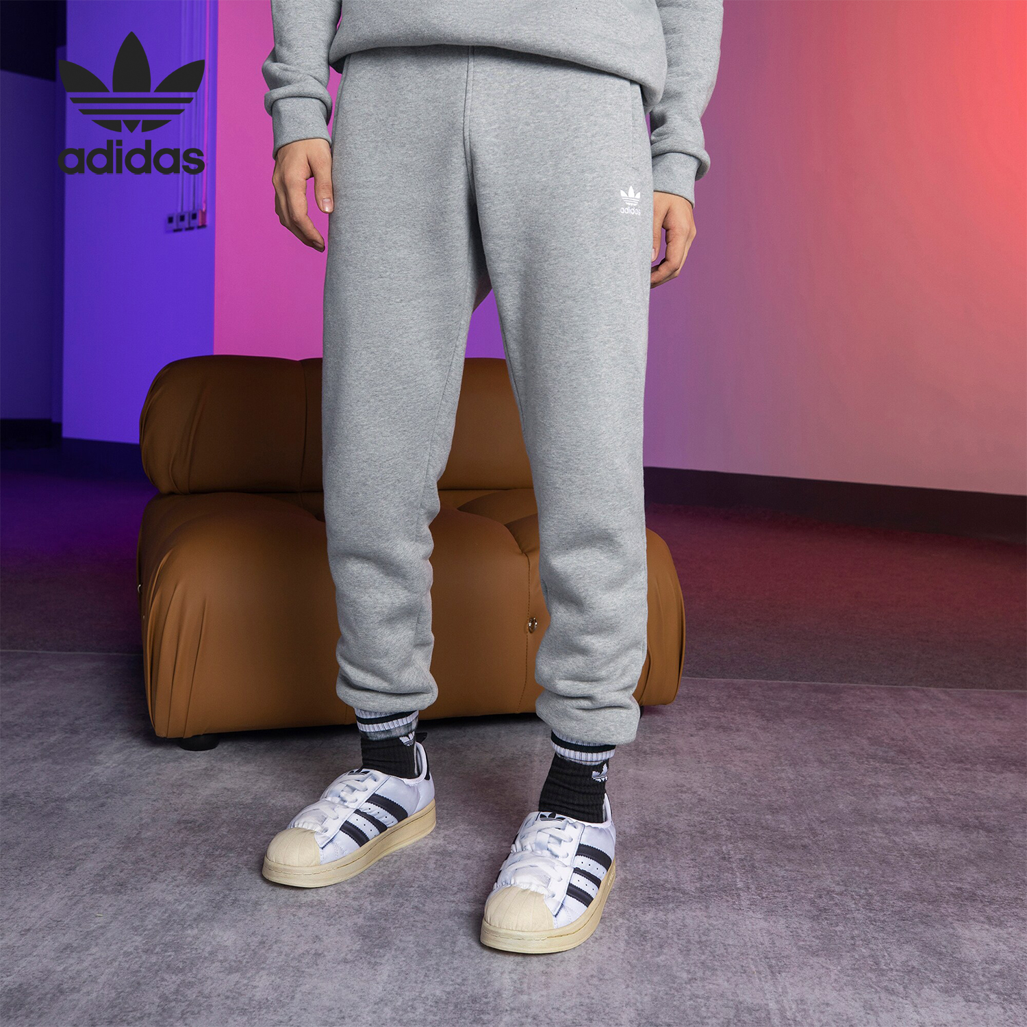 Adidas/阿迪达斯正品三叶草男士针织简约舒适修身长裤H34659