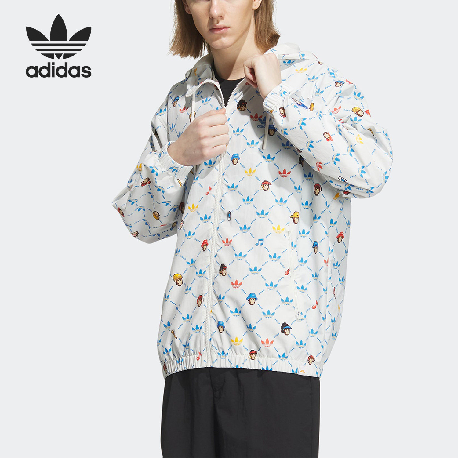 Adidas/阿迪达斯正品三叶草男女印花休闲运动夹克外套IP1790