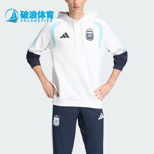 Adidas/阿迪达斯正品2025冬季款男士套头连帽拼接足球卫衣JY7020