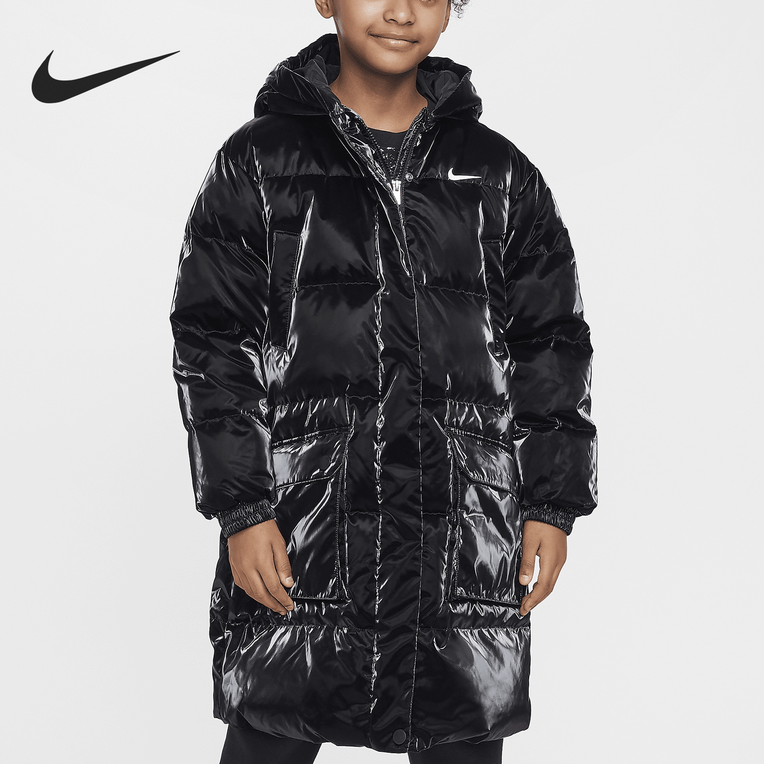 Nike/耐克正品当季大童光泽梭织中长款羽绒服HQ8613-010