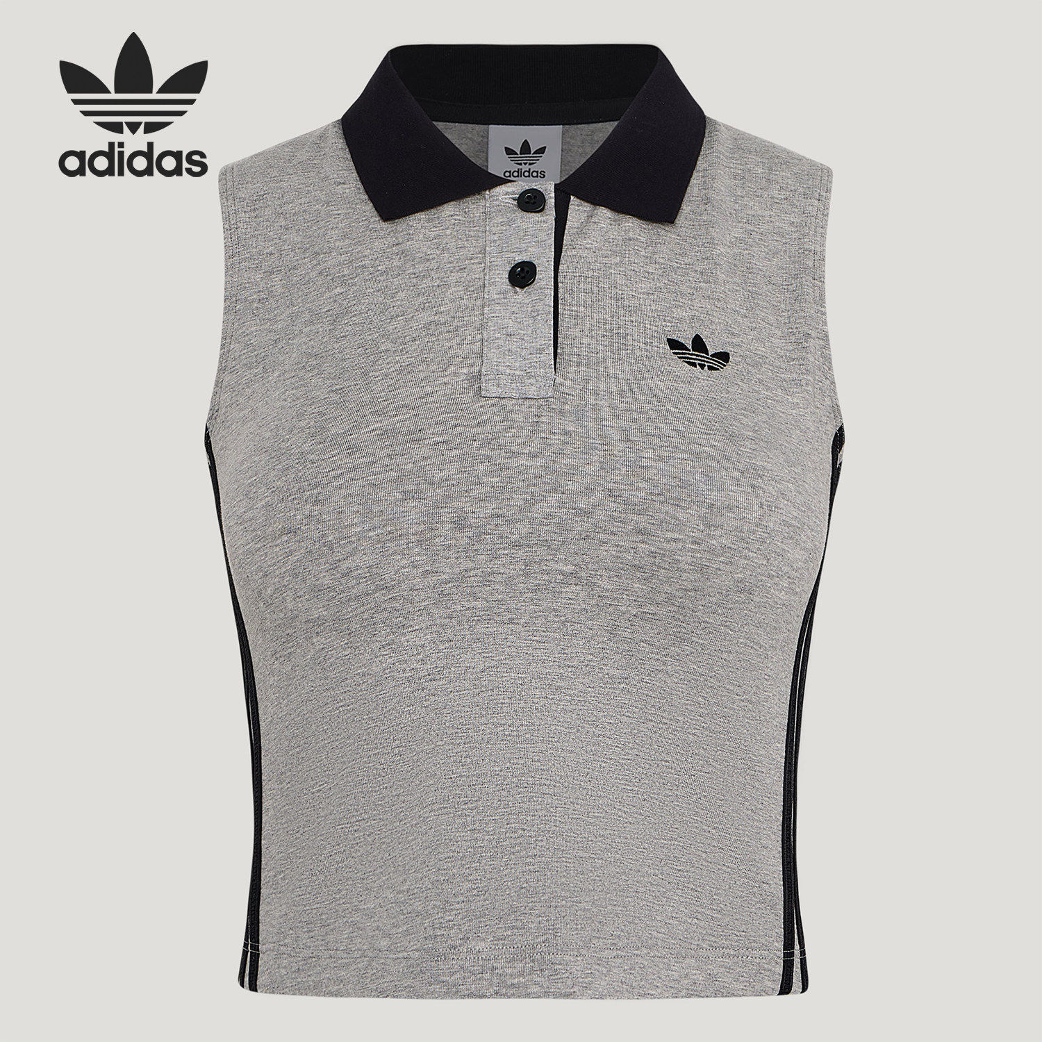 Adidas/阿迪达斯官方正品三叶草女士翻领针织POLO领背心T恤KY5694