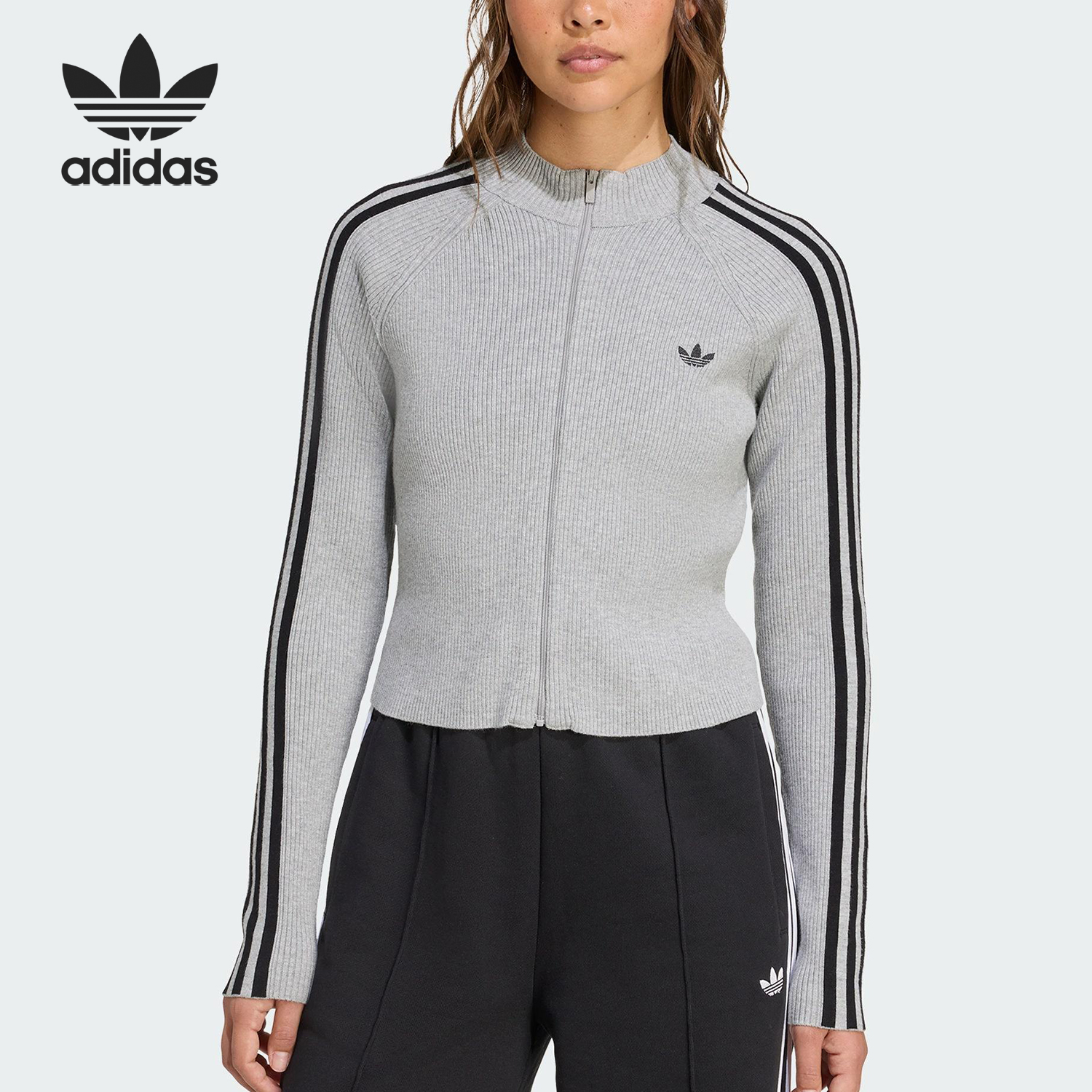 Adidas/阿迪达斯正品2025女士修身针织轻质夹克外套JZ0886