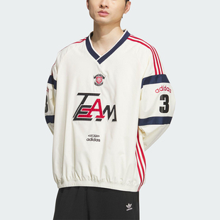 Adidas/阿迪达斯正品三叶草男士拼接宽松梭织V领长袖套头衫KC0112